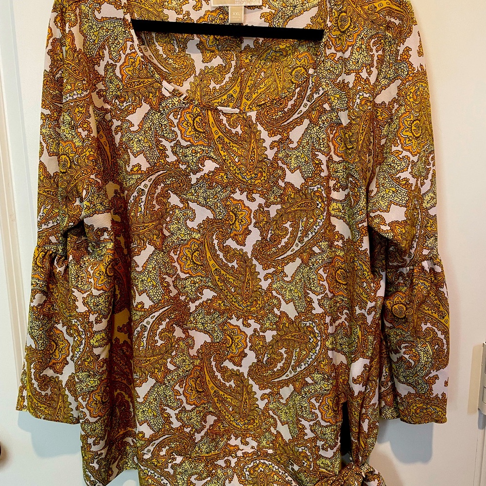 Michael Kors Brown Wrap Blouse with 3/4 Sleeves